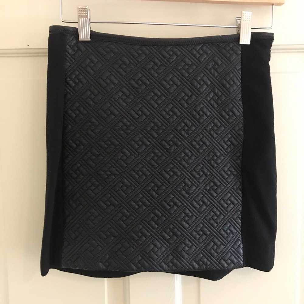 Black Mini Skirt with Faux Leather Front Panel